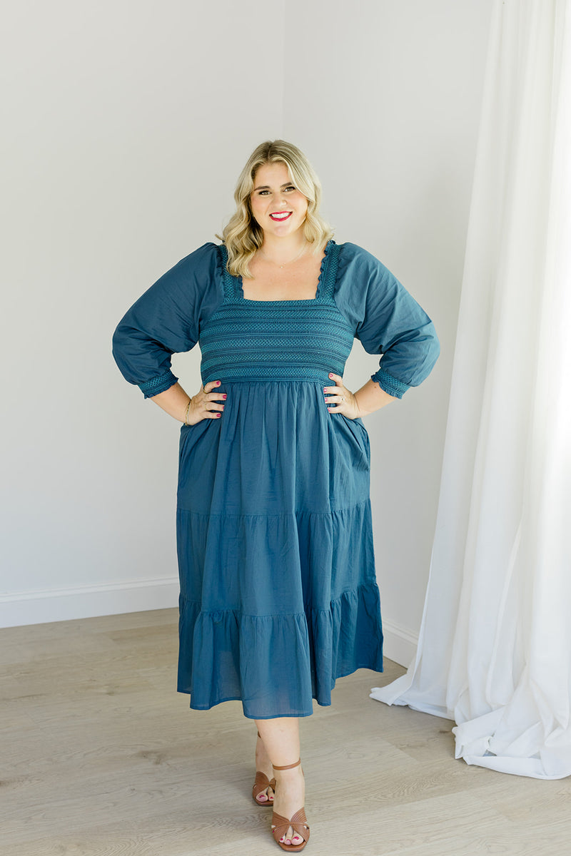 The Jenna Dress in Teal – Carla Kiley Collection