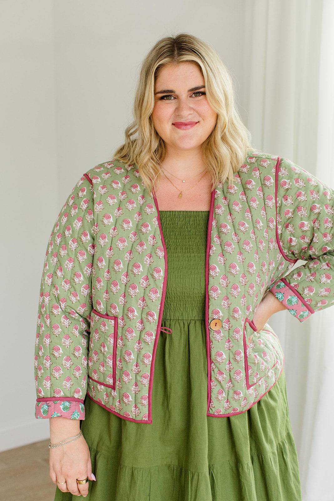 The Emily *Reversible* Quilted Jacket in Pistachio Pink – Carla Kiley ...