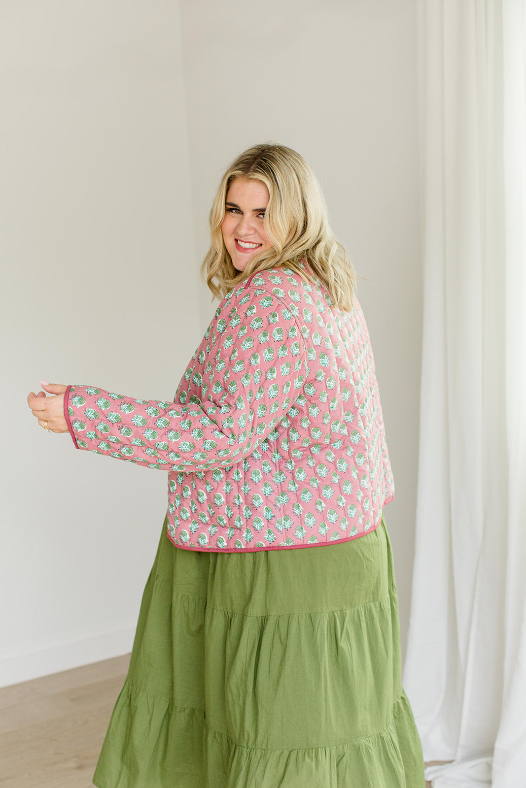 The Emily *Reversible* Quilted Jacket in Pistachio Pink – Carla Kiley ...