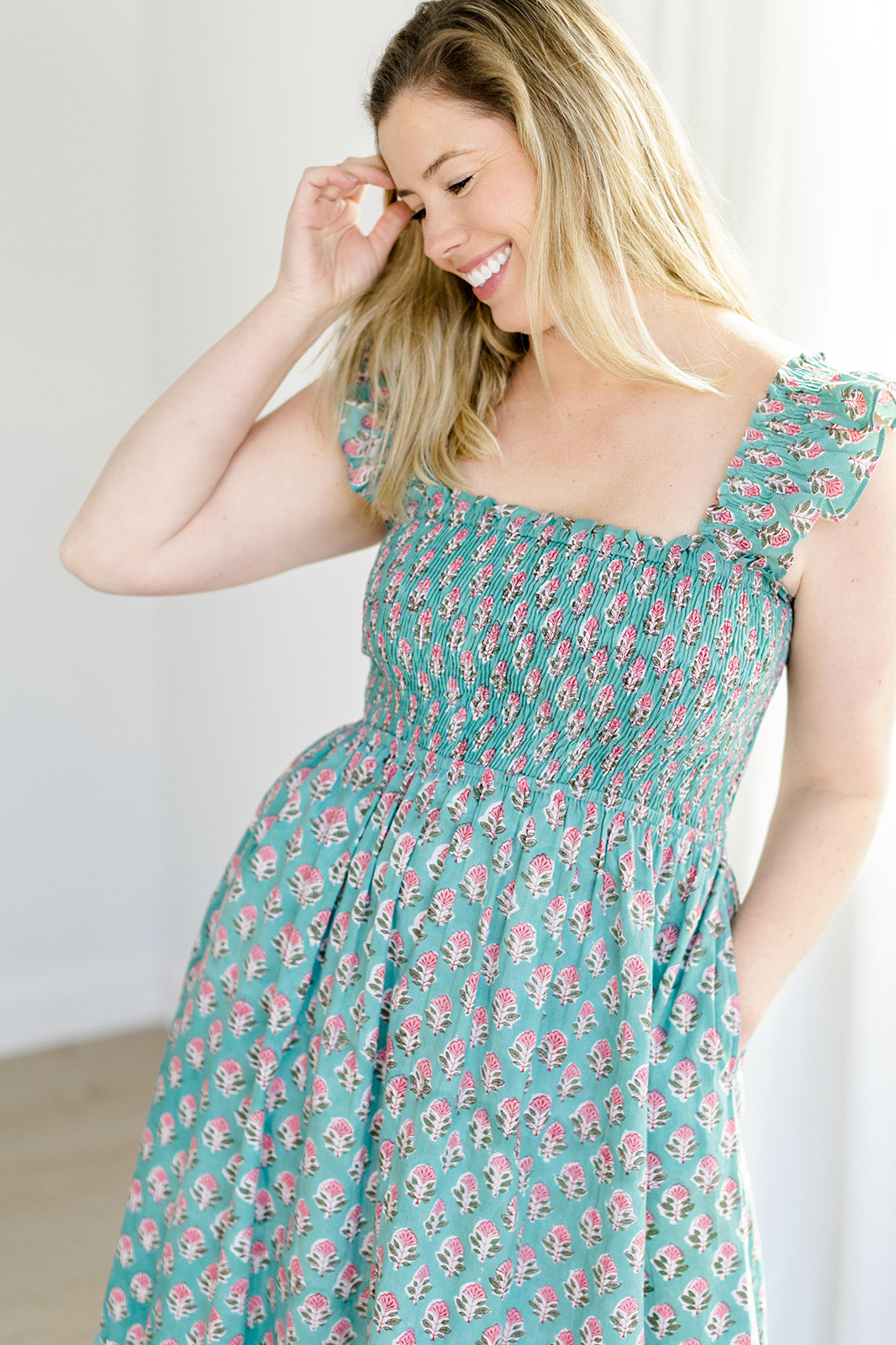 The Mimi Dress V2 in Jade Blossom – Carla Kiley Collection
